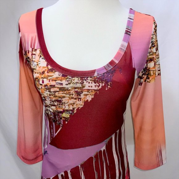 SAVE THE QUEEN Capri Print Jersey Knit 3/4 Sleeve Dress Sz S - Picture 5 of 15